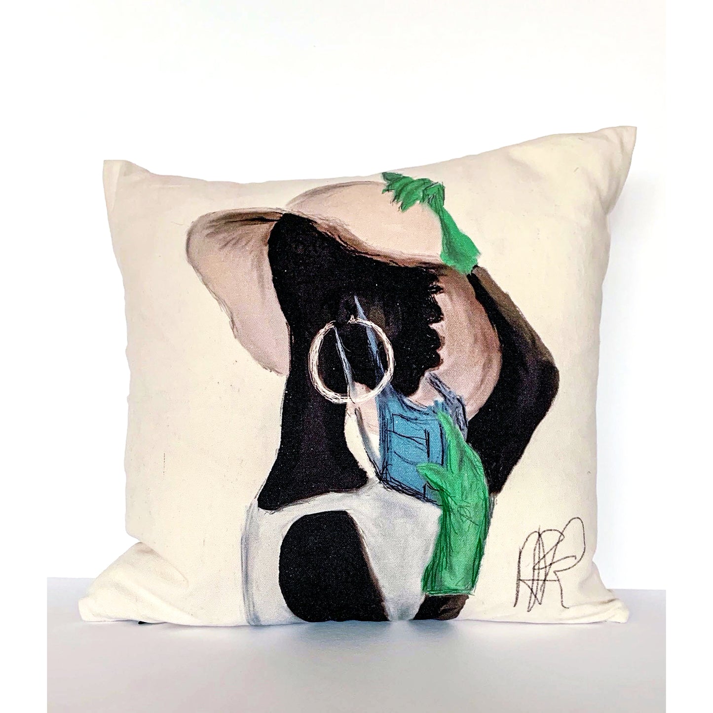 Woman with Hat and Gloves Pillow - AFRArt2U