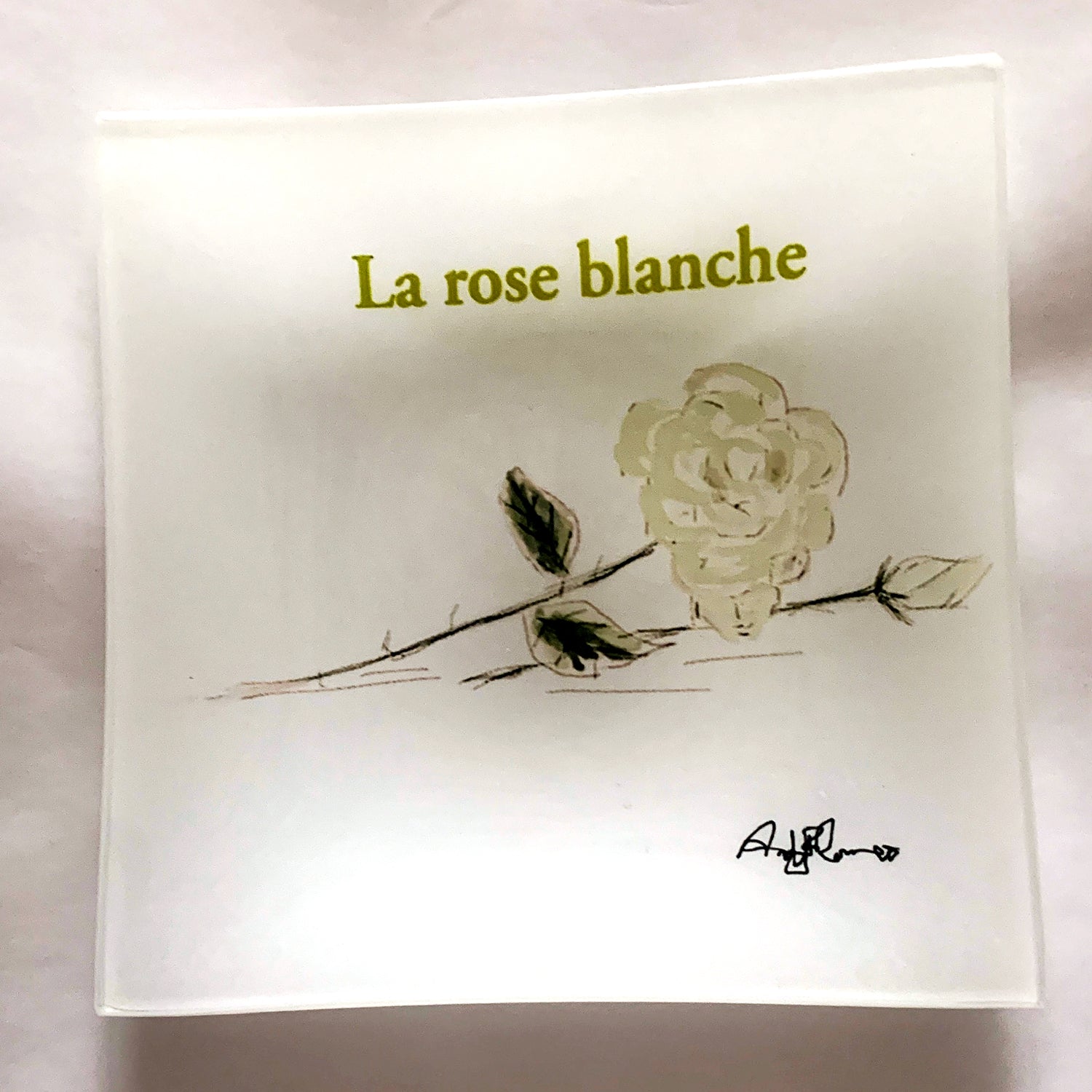 La Rose Blanche Small Square Glass Plate - AFRArt2U